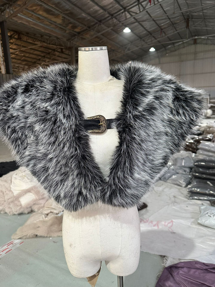 Men's historically inspired faux fur shoulder cape with leather straps Amarae
