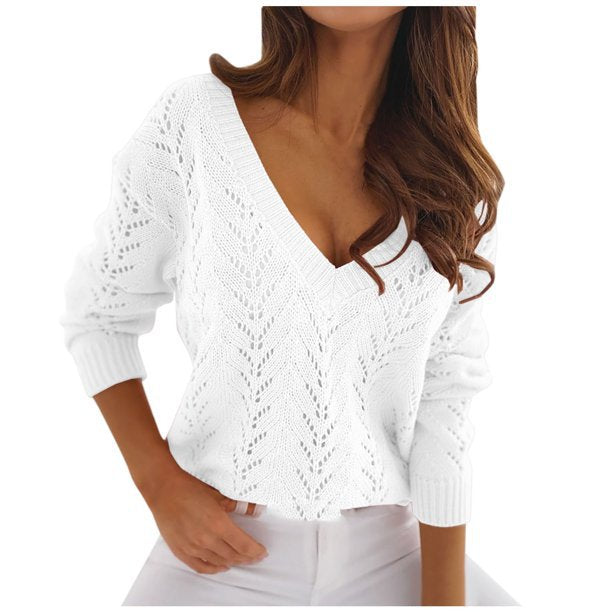 Knit V-neck sweater for women with romantic cable pattern Lune London