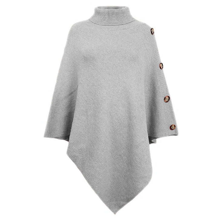 Ladies elegant poncho with high collar and decorative buttons Lune London
