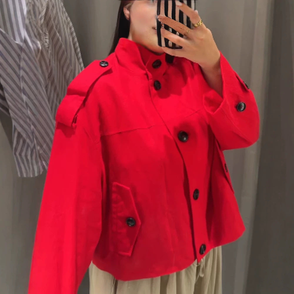 Women's Short Boxy Blouson Jacket made of lightweight Canvas with Epaulettes Amarae