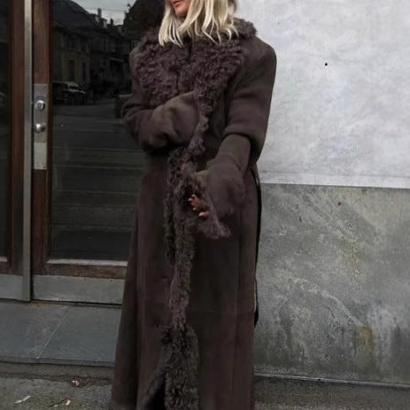 Ladies Long Teddy-Coat with Luxurious Fur Lune London