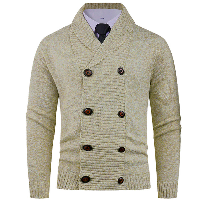 Men's knit jacket with modern shawl collar and practical button details Lune London