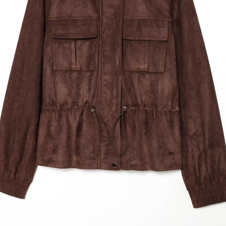 Ladies short jacket in field style made of suede leather look with stand-up collar, chest pockets, and drawstring Amarae