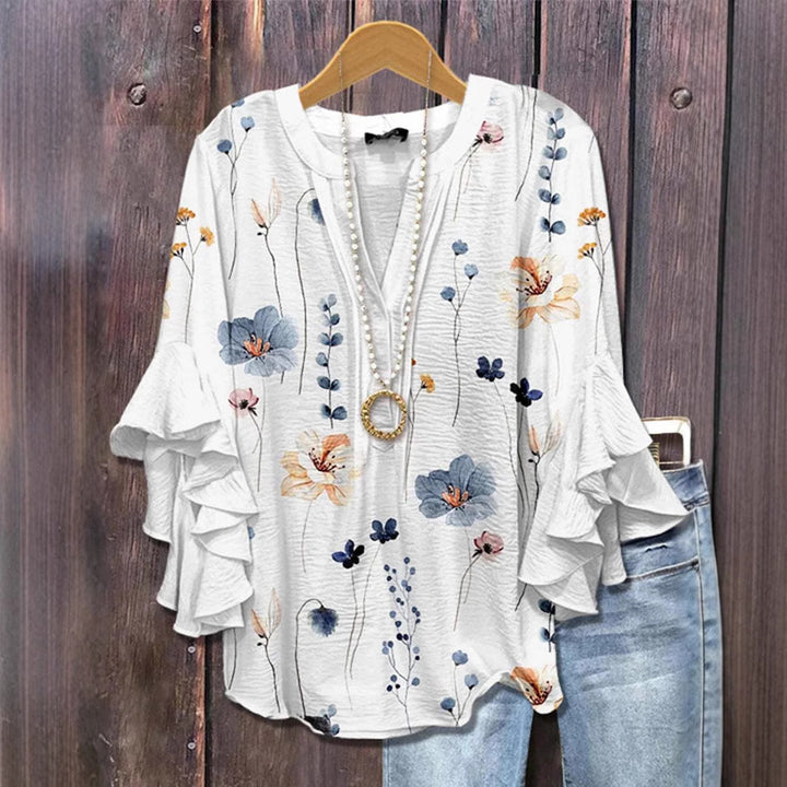 Ladies Floral Ruffle Sleeve Blouse Lune London