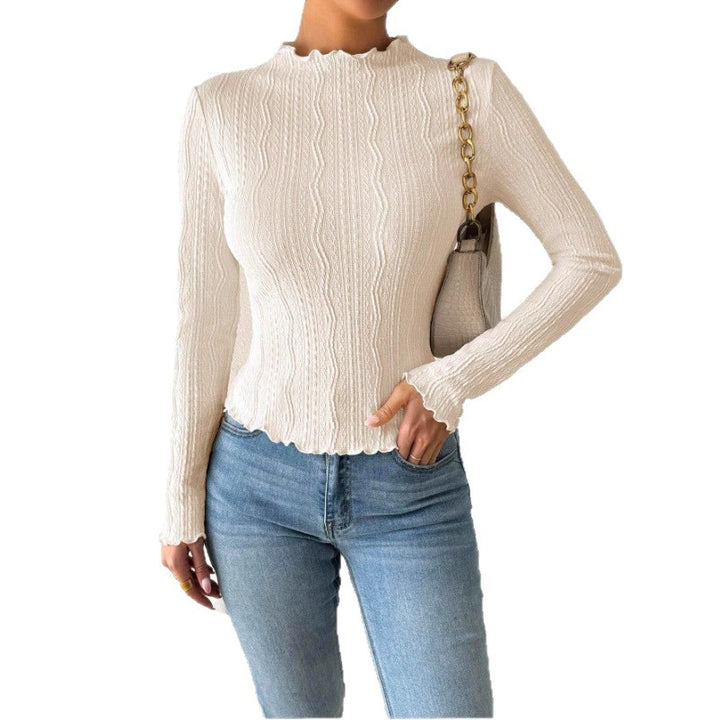 Ladies Elegant Long Sleeve T-shirt with Textured Design and Ruffles Lune London
