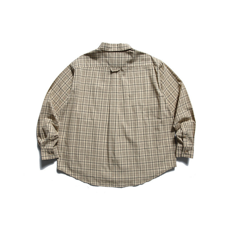 Men's Oversized Checkered Button-Down Shirt with Chest Pocket and Rounded Hem Amarae