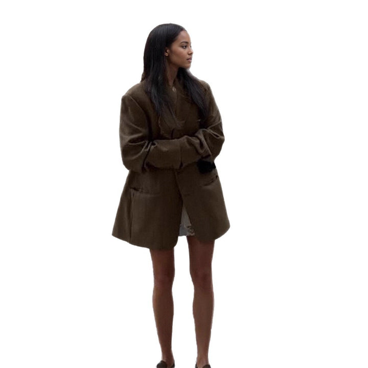 Women's Oversize Wool Blend Coat Blazer with Boxy Silhouette and Flap Pockets Amarae