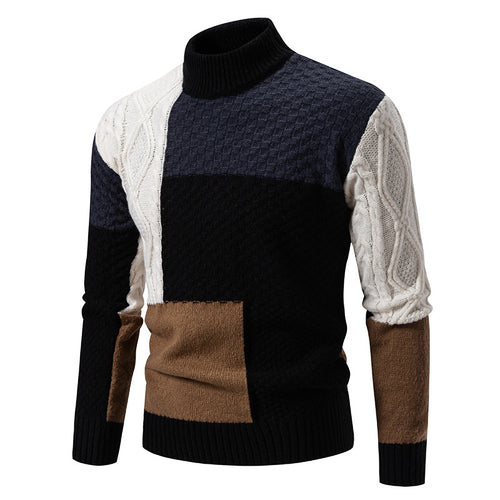 Wool patterned sweater for men with high collar and creative color accents Amarae