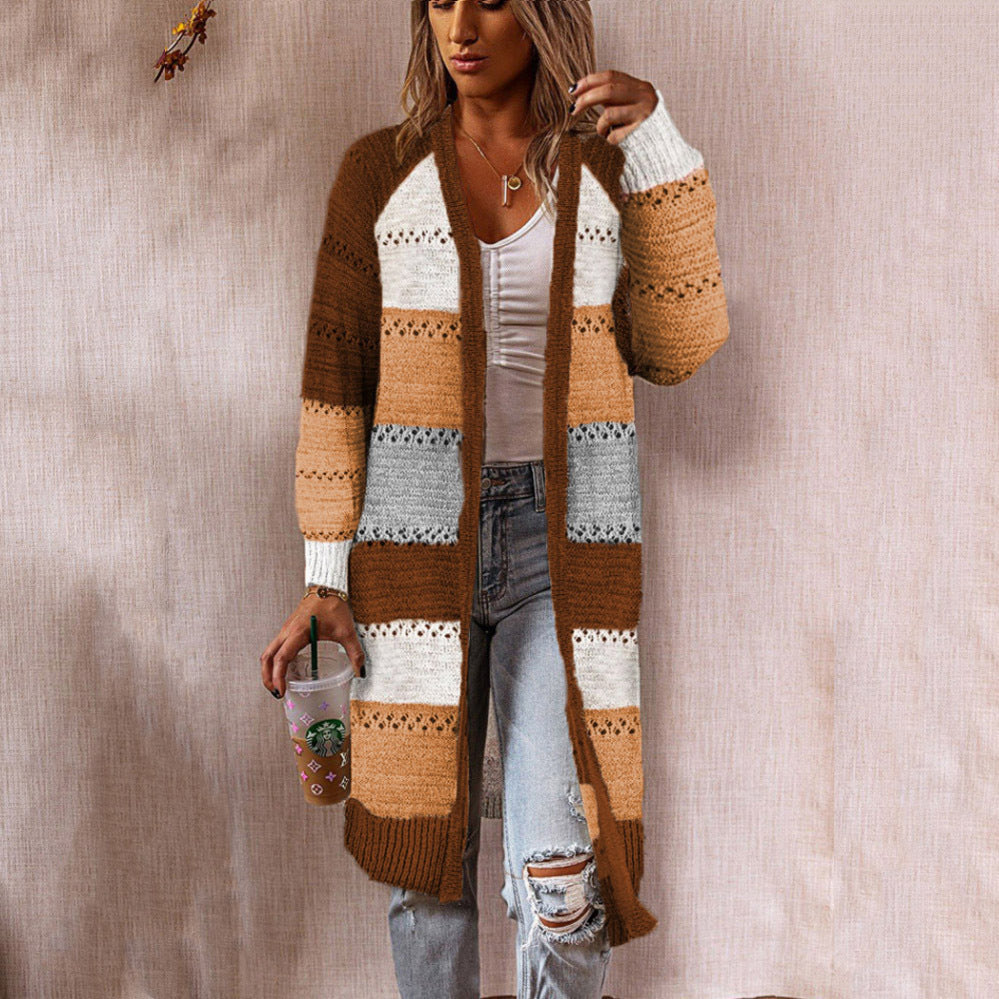 Knitted coat for women with a trendy striped pattern and a casual fit Lune London
