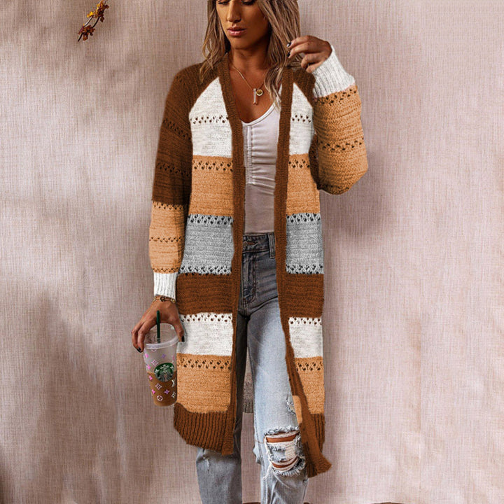 Knitted coat for women with a trendy striped pattern and a casual fit Lune London