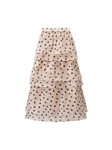 Maxi skirt for women with voluminous ruffles and polka dots Amarae