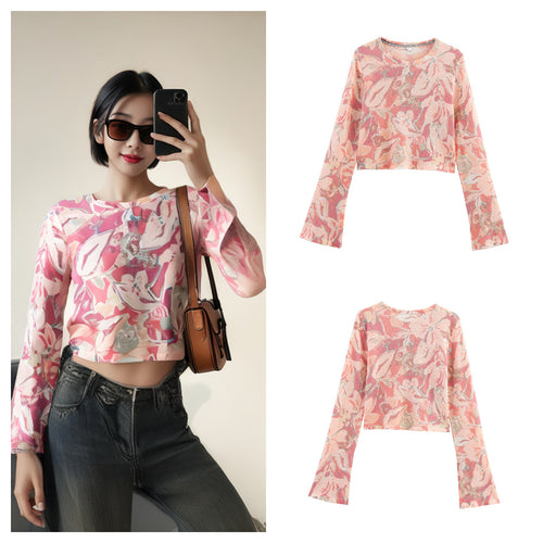 Haut court décontracté pour femmes avec motif floral et grandes manches Chic & Stil