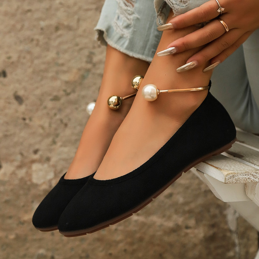 Ladies Elegant Ballerinas with elaborate pearl ornament and non-slip sole Lune London