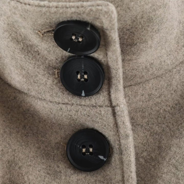 Women’s short trench coat made of wool blend with stand-up collar, epaulettes, and tie belt Amarae
