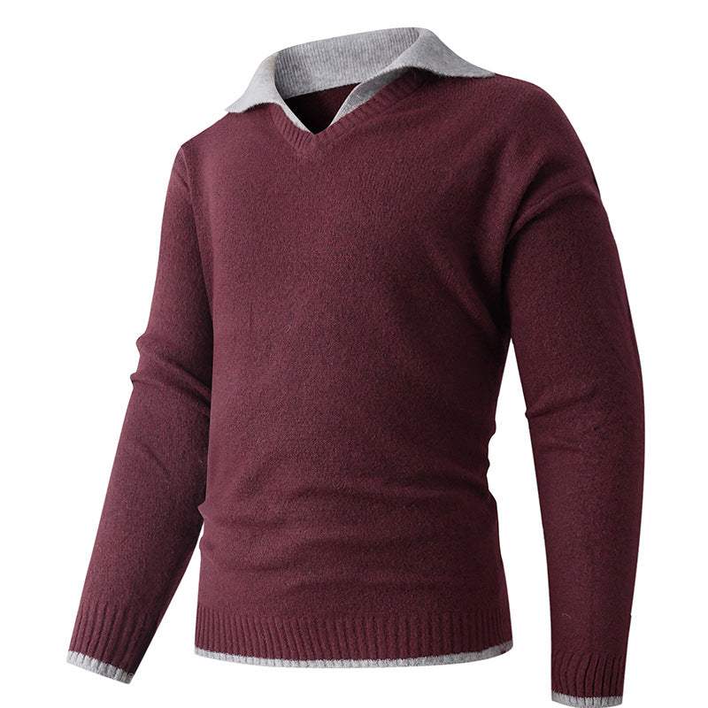 Men's V-neck sweater with shirt collar and fine structure Lune London