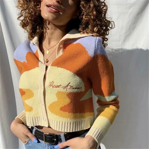 Fashionable knitted cardigan for women with a blend of contrasting patterns Amarae