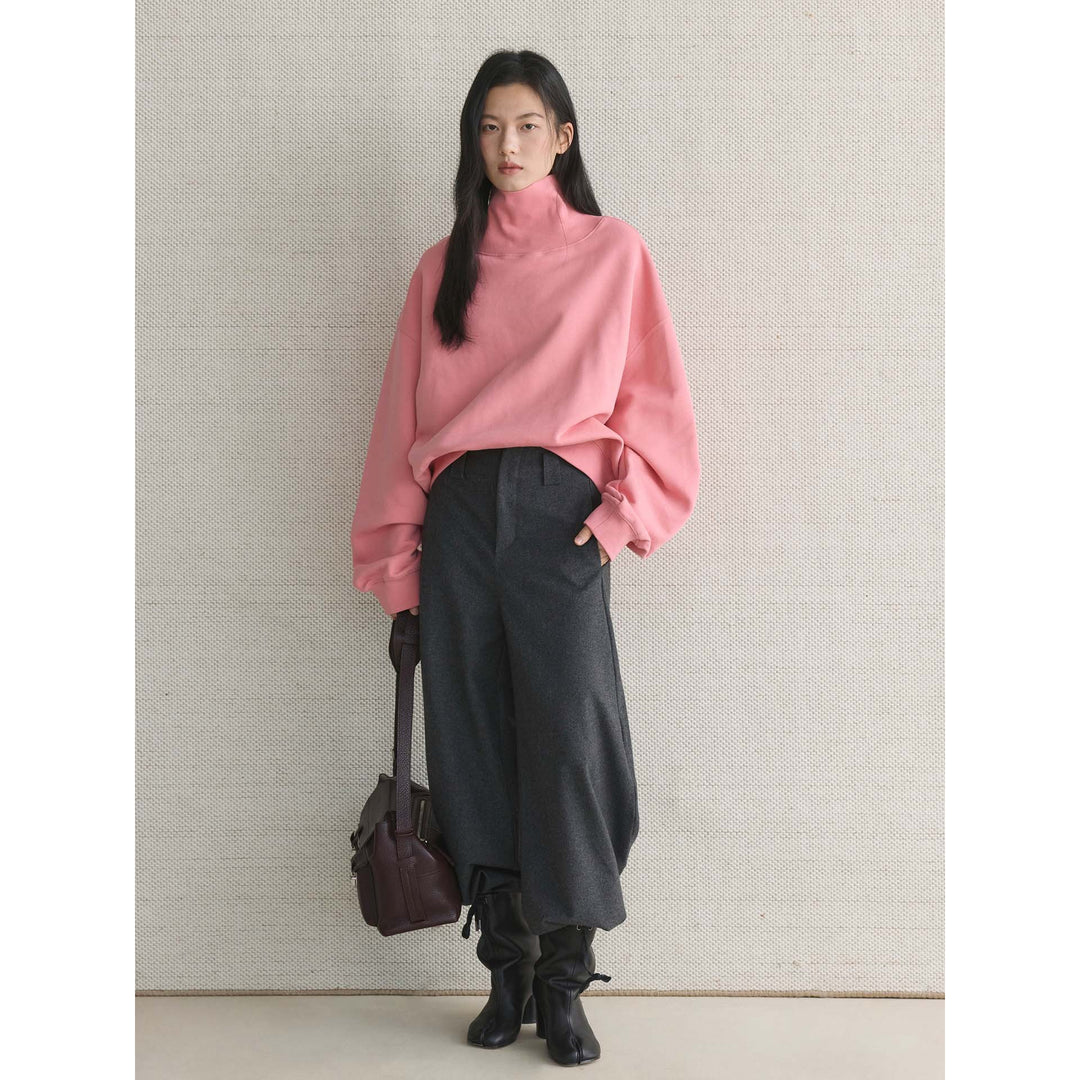 Women's Boxy Roll Neck Sweatshirt with Extended Collar and Dropped Shoulder Amarae