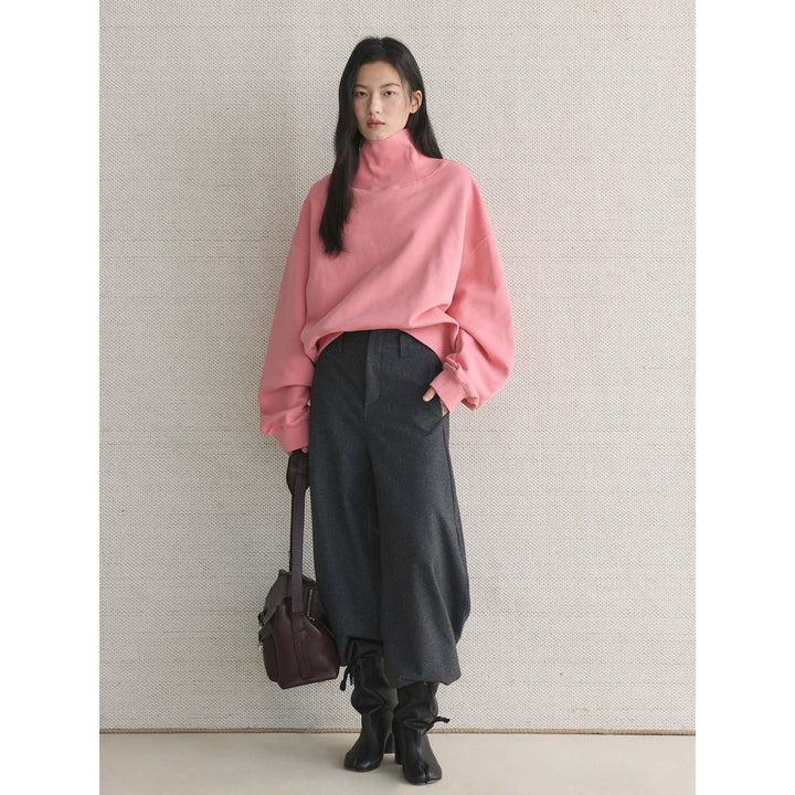 Women's Boxy Roll Neck Sweatshirt with Extended Collar and Dropped Shoulder Amarae