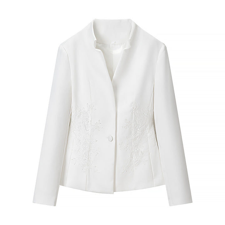 Women's Tailored Blazer with Distinctive V-Neck and Stand Collar Detail Amarae