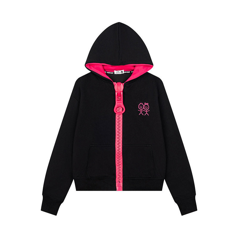 Women's Hoodie Sweat Jacket with Oversized Zipper and Minimalist Embroidery Amarae