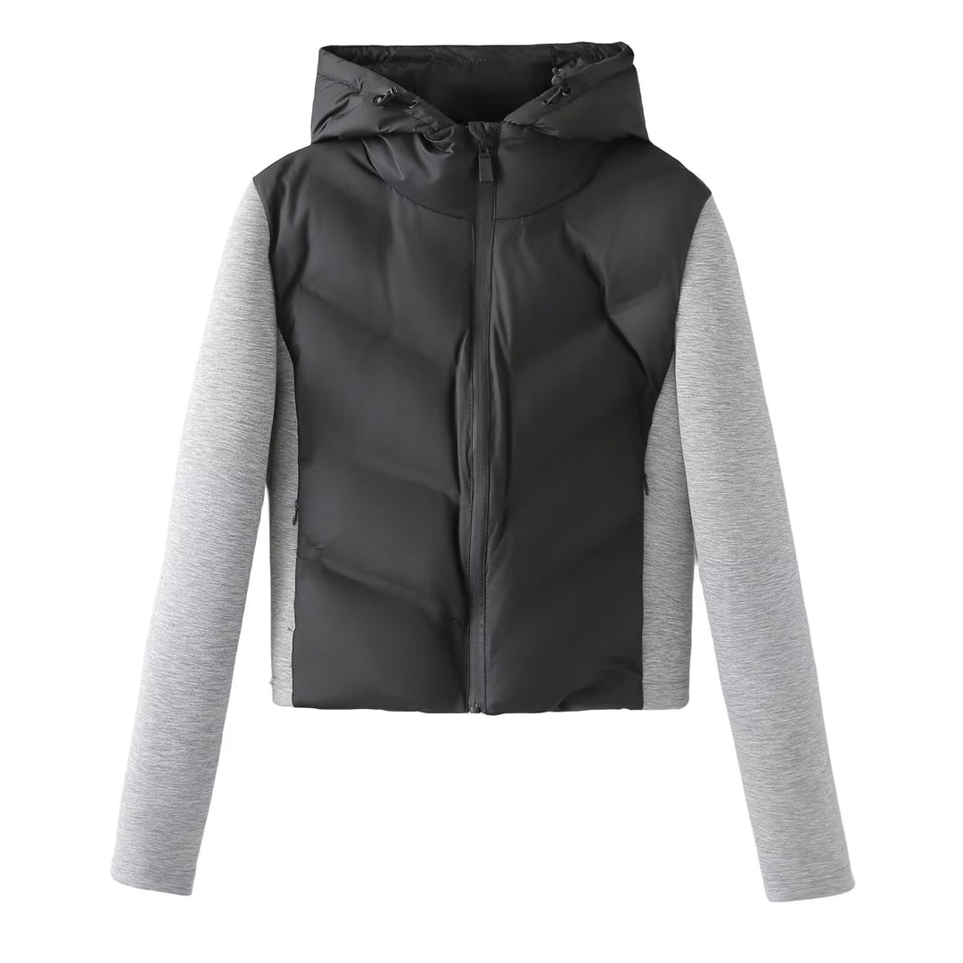 Ladies Hooded Hybrid Jacket with Quilted Front and Sweat Sleeves Amarae