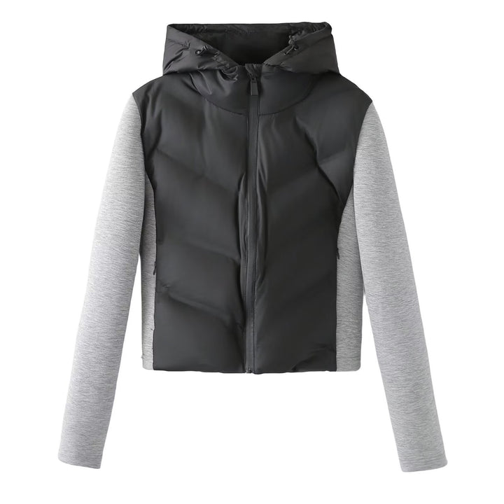 Ladies Hooded Hybrid Jacket with Quilted Front and Sweat Sleeves Amarae