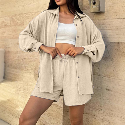 Casual overshirt set for women with elastic waist and loose shorts Amarae