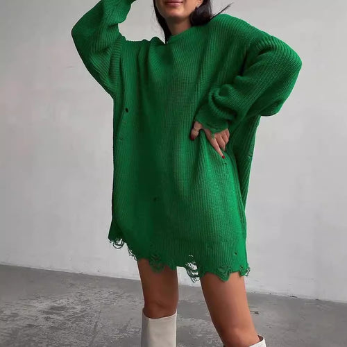 Women Large knit sweater with torn hem Amarae