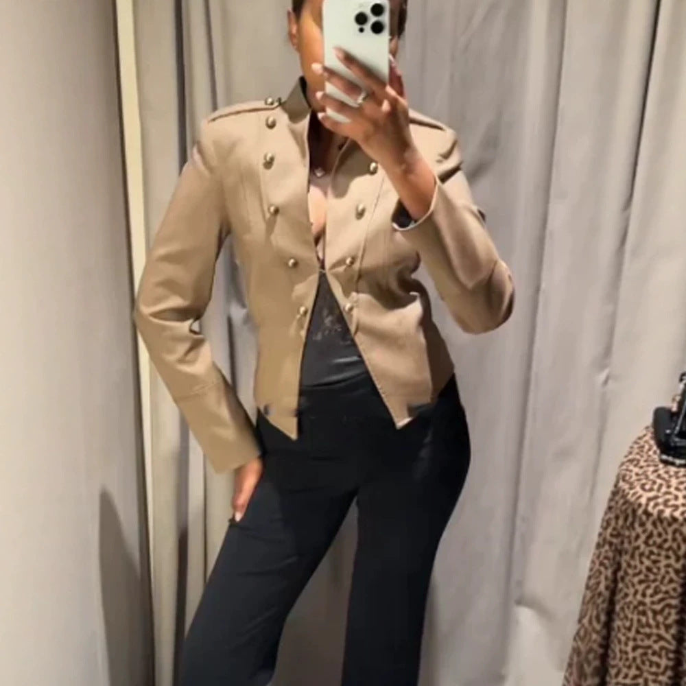 Ladies short blazer in military style with double-breasted decorative buttons Amarae