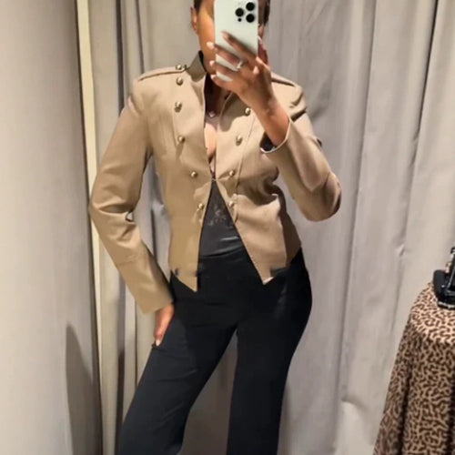 Ladies short blazer in military style with double-breasted decorative buttons Amarae