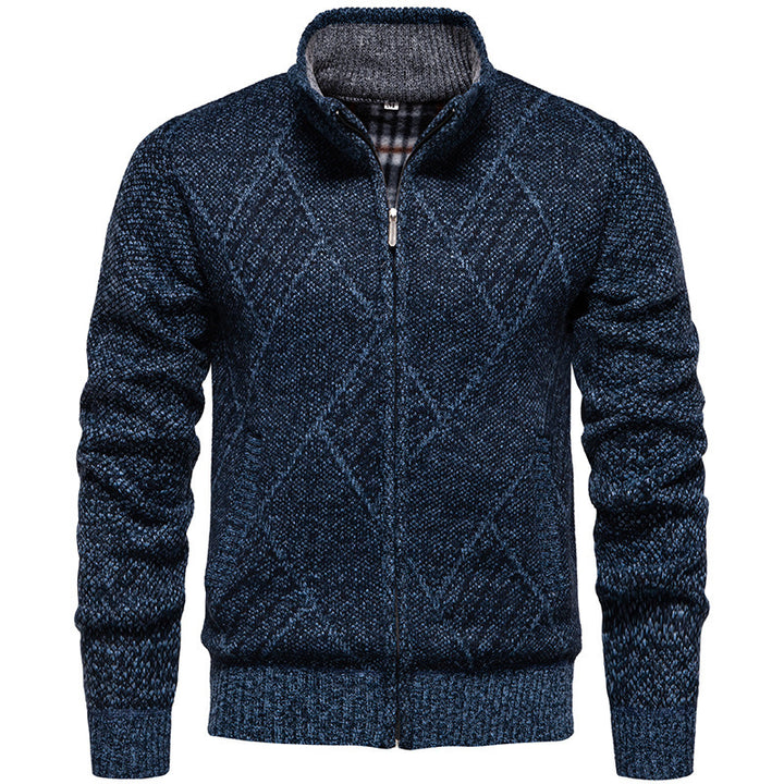 Men's knitted jacket with modern embossed pattern and high collar Lune London