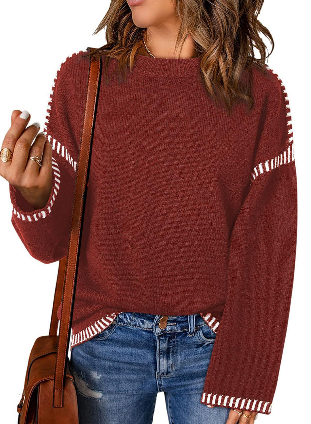 Pull-over tricot décontracté pour femmes avec des bords contrastés et une coupe décontractée Lune London