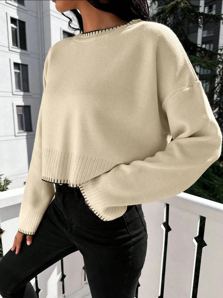 Casual knitted sweater for women with ribbed hem and dropped shoulders Lune London