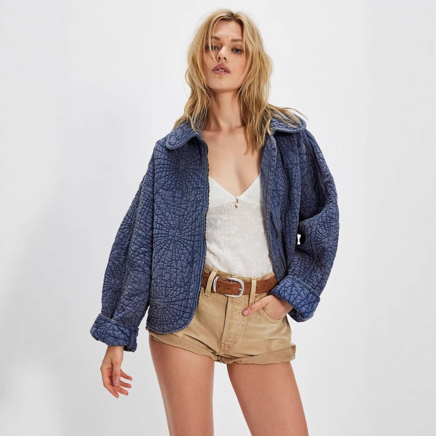 Ladies cozy quilted jacket with large collar Amarae
