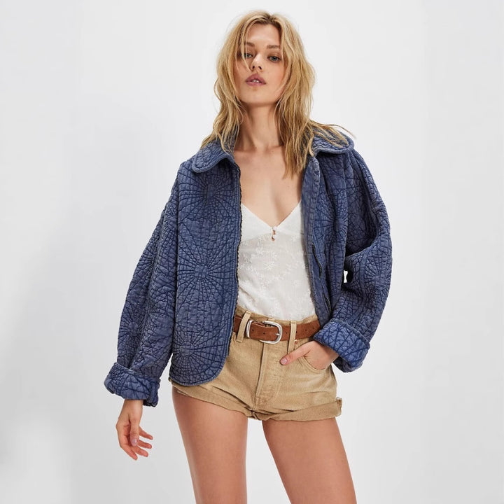 Ladies cozy quilted jacket with large collar Amarae