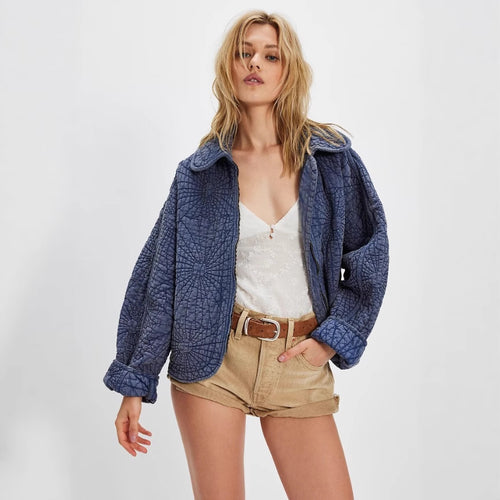 Ladies cozy quilted jacket with large collar Amarae