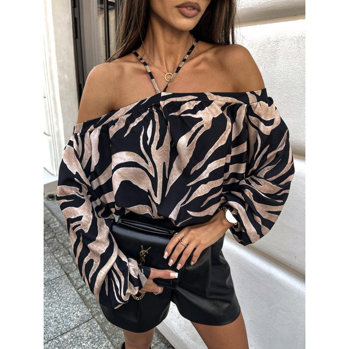 Off-the-shoulder blouse for women with leopard print Lune London