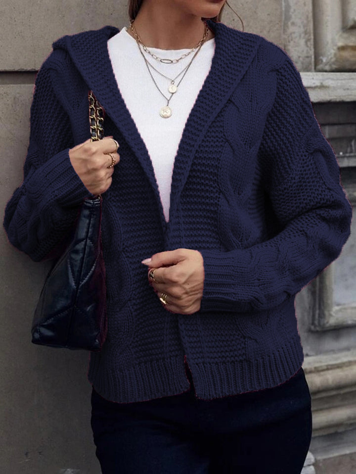 Women's knitted jacket with hood and decorative cable pattern Lune London