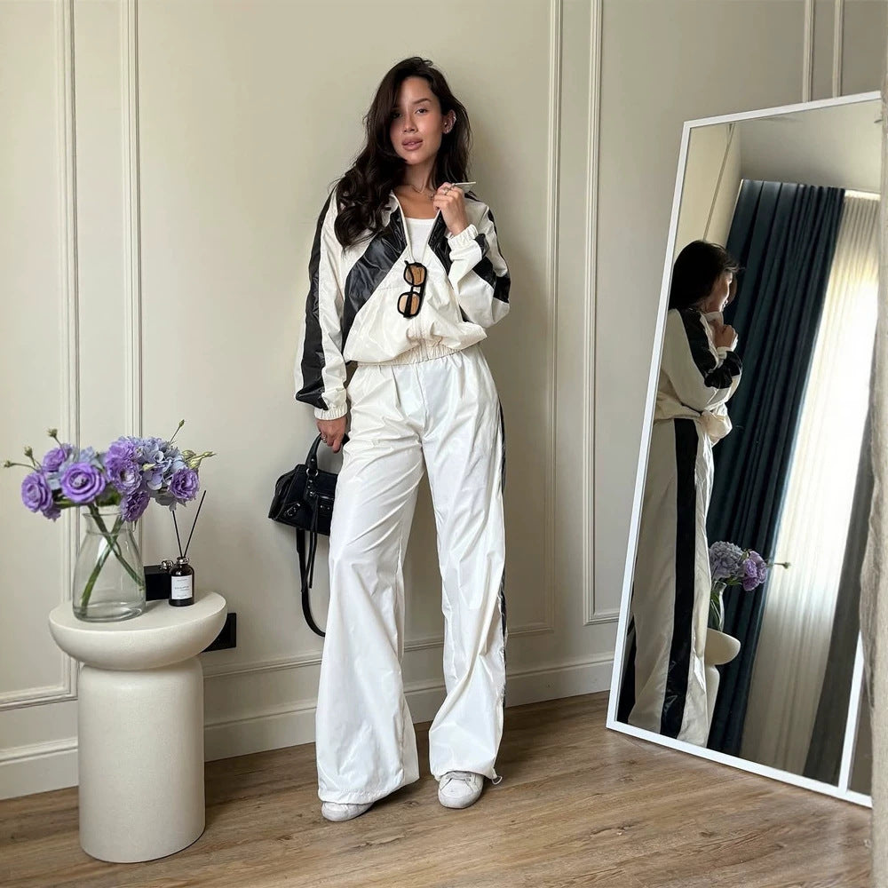 Ladies Sportives Nylon Set with Boxy Zip Jacket and High-Waist Jogger Amarae