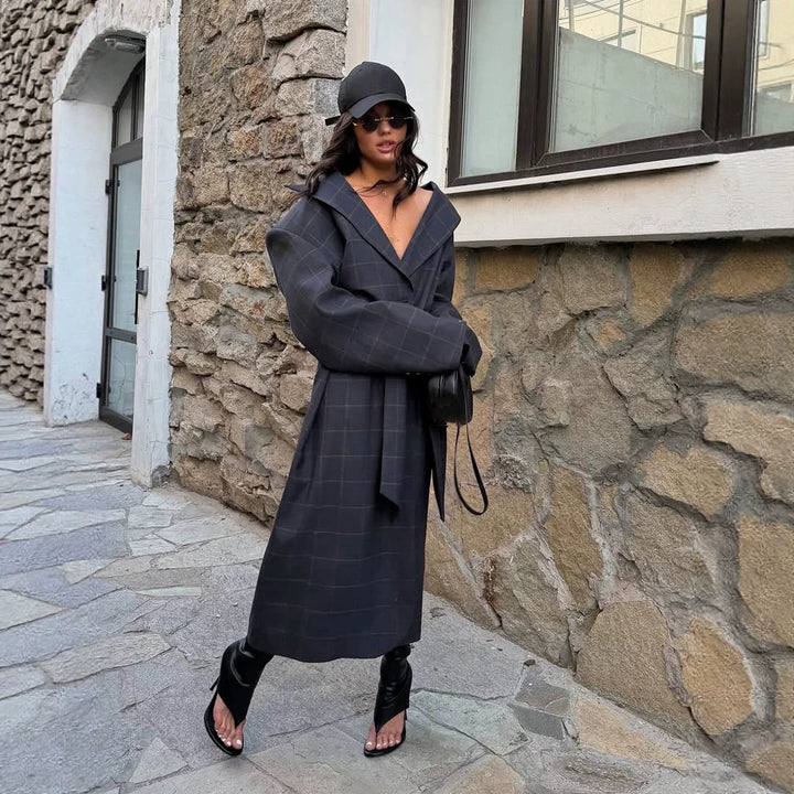 Women's Oversized Wrap Coat with Wide Shawl Collar and Tie Belt Amarae
