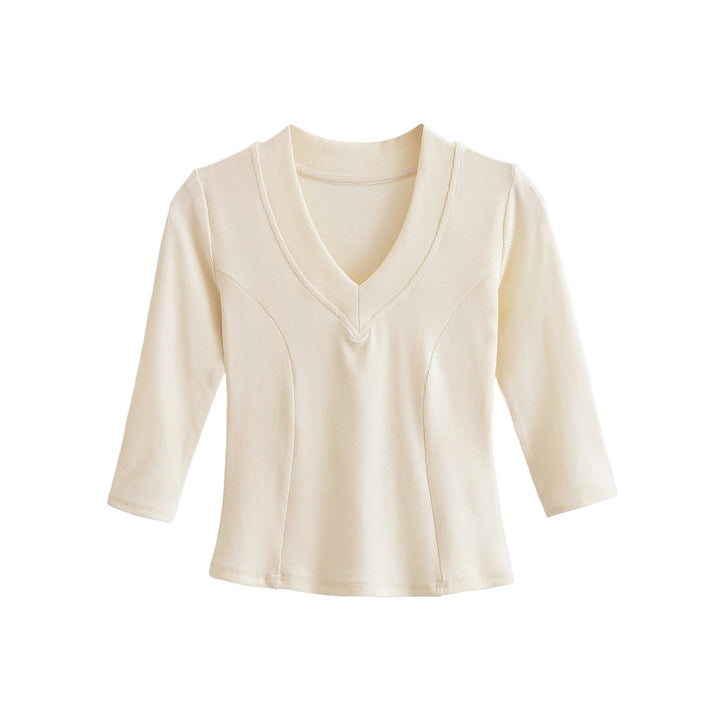 Women's Ribbed Long Sleeve Shirt with V-Neck and Tailored Fit Amarae