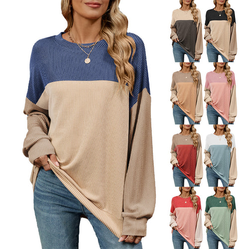 Women's sweatshirt with a trendy ribbed design and contrasting color sleeves Amarae