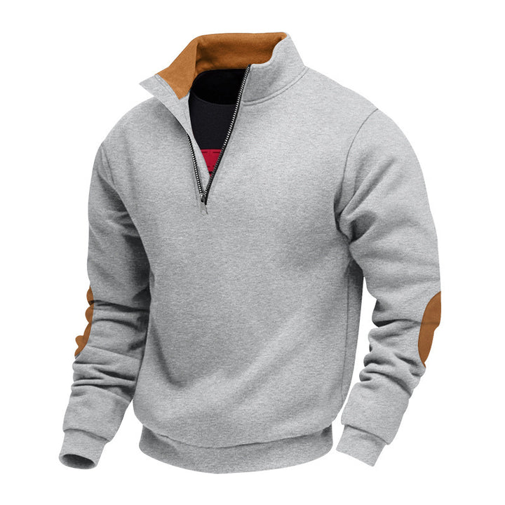 Sporty half-zip sweater for men with faux leather details and elastic edges Lune London
