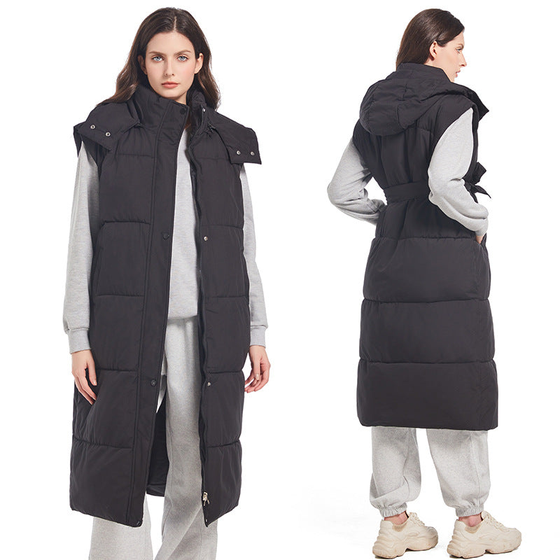 Women Long quilted cardigan with belt and hood Lune London