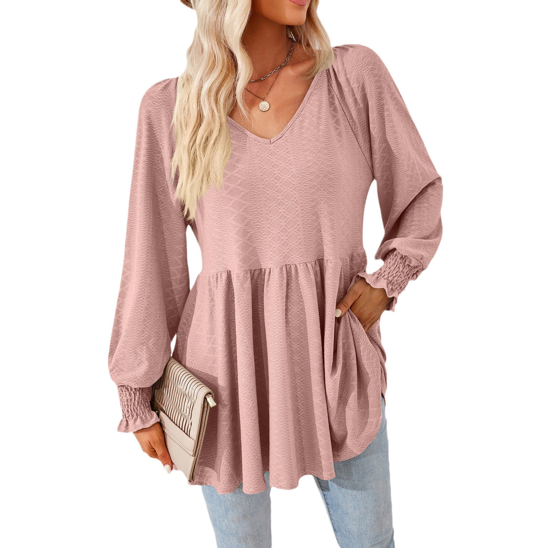 Casual V-neck shirt for women with ruffles and pockets Lune London