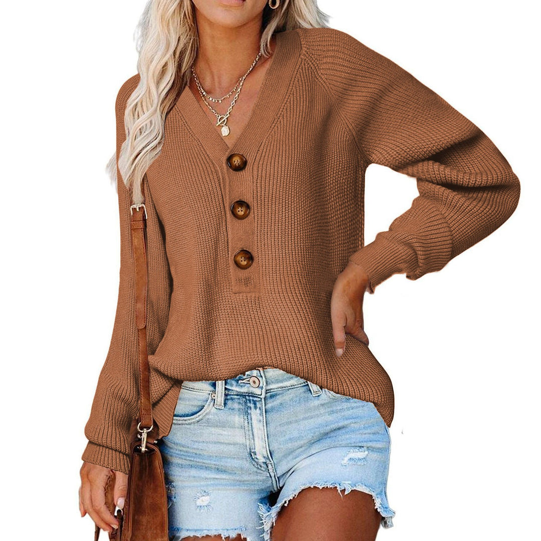 Sweater femme à col en V avec boutons en bois Chic & Stil