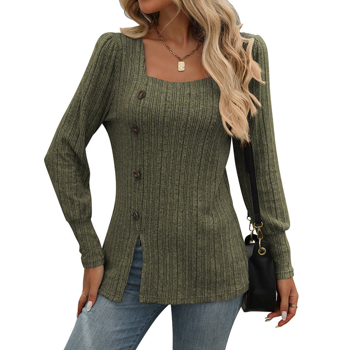 Top en tricot pour femmes avec encolure carrée et détails de boutons Chic & Stil