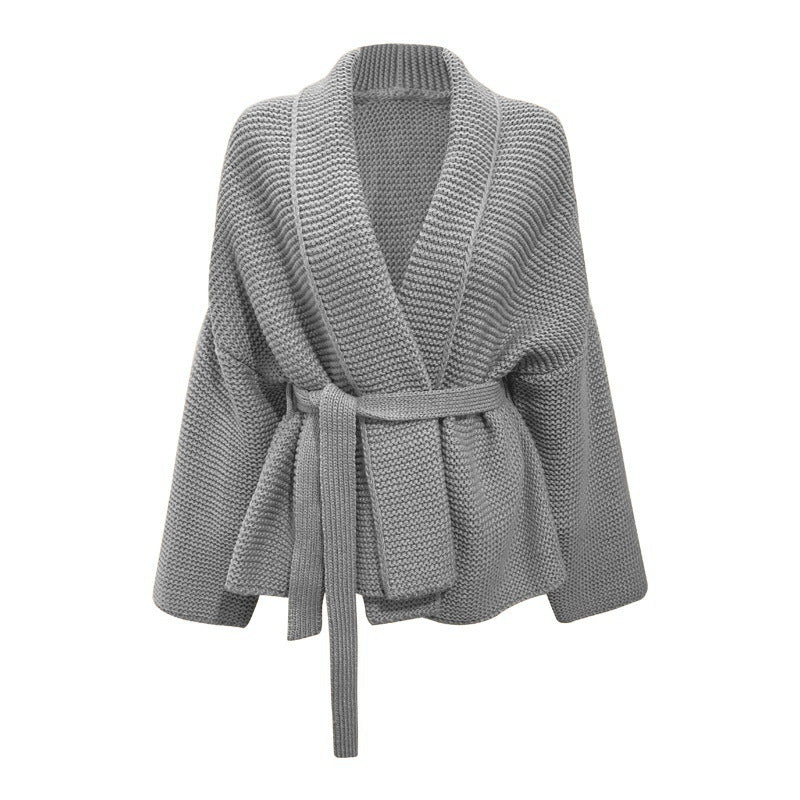 Thick knit jacket for women with wide belt and loose fit Lune London