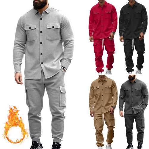 Men's Cargo Set with Casual Shirt and Chic Elastic Pants
