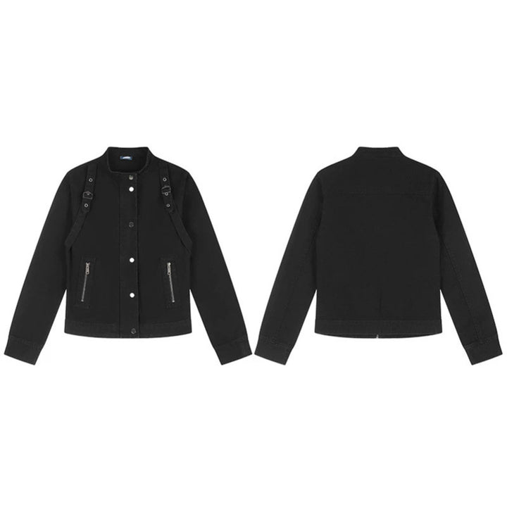 Women's Short Utility Jacket with Stand-Up Collar, Adjustable Shoulder Straps and Snap Closure Amarae